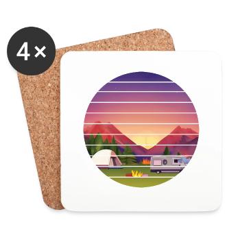 Camping Camping-car Cadeau Caravane Camp Tentes - Dessous de verre (lot de 4) - blanc - Devant
