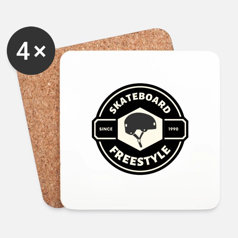 SKATEBOARD FREESTYLE X SCHWARZER HELM - Untersetzer (4er-Set) - Weiß
