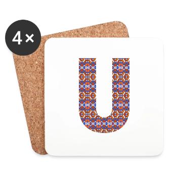 Monogram Letter U- geometric pattern - Coasters (set of 4) - white - Front