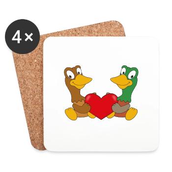 ENTEN - HERZ - LIEBE - TIERISCH - VERLIEBT - ENTE - Untersetzer (4er-Set) - Weiß - Vorne