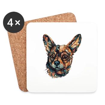 Chihuahua | Mosaik | Geometrisch | Kunst | Hund | - Untersetzer (4er-Set) - Weiß - Vorne