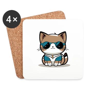 Pngtree mignon chat vecteur portant un t-shirt 9026602 - Dessous de verre (lot de 4) - blanc - Devant
