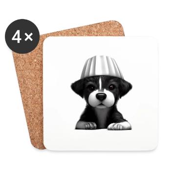 Border Collie Chefs Dog Lover Chef’s Hat Dogs - Dessous de verre (lot de 4) - blanc - Devant