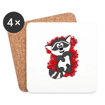 WASCHBÄR - TIER - HERZEN - LIEBE - VERLIEBT - Untersetzer (4er-Set) - Weiß - Vorne