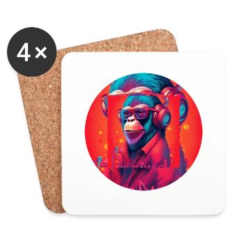 Funky Affe mit Kopfhörer und Sonnenbrille - Untersetzer (4er-Set) - Weiß - Vorne