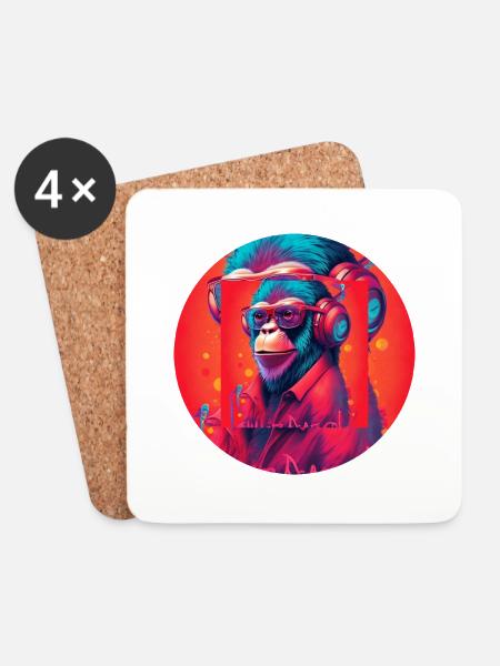 Funky Affe mit Kopfhörer und Sonnenbrille - Untersetzer (4er-Set) - Weiß