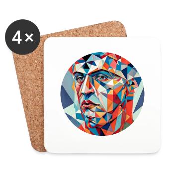 Geometrischer Mosaik Kopf - Untersetzer (4er-Set) - Weiß - Vorne
