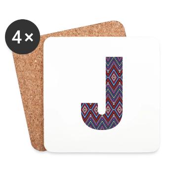 Monogramm Buchstabe J - Boho buntes Design - Untersetzer (4er-Set) - Weiß - Vorne