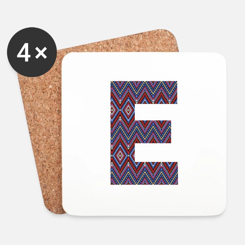 Monogramm Buchstabe E- boho buntes Design - Untersetzer (4er-Set) - Weiß