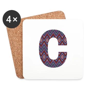Monogram Letter C- geometric pattern - Coasters (set of 4) - white - Front