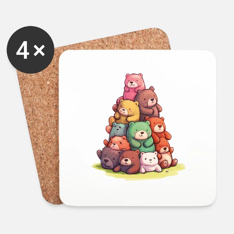 Lustige Teddybären Bunte Bären - Untersetzer (4er-Set) - Weiß