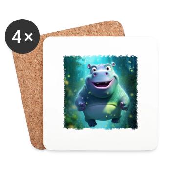 süßes Hippo - Untersetzer (4er-Set) - Weiß - Vorne