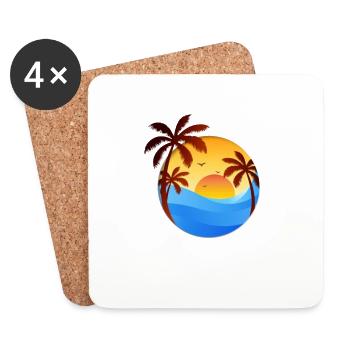 Fond plat de coucher de soleil avec des palmiers - Dessous de verre (lot de 4) - blanc - Devant