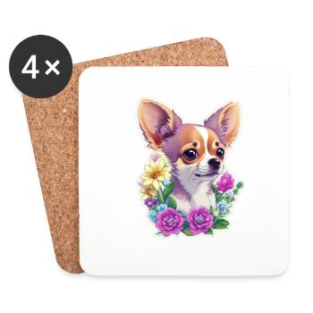 Chihuahua pastel avec fleurs - Dessous de verre (lot de 4) - blanc - Devant