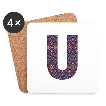 Monogramm Buchstabe U- geometrisches Muster - Untersetzer (4er-Set) - Weiß - Vorne