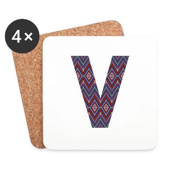 Monogramm Buchstabe V - geometrisches Muster - Untersetzer (4er-Set) - Weiß - Vorne