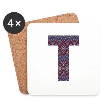 Monogramm Buchstabe T - geometrisches Muster - Untersetzer (4er-Set) - Weiß - Vorne