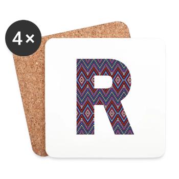 Monogramm Buchstabe R - geometrisches Muster - Untersetzer (4er-Set) - Weiß - Vorne
