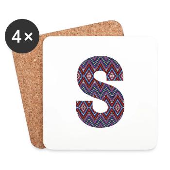 Monogramm Buchstabe S - geometrisches Muster - Untersetzer (4er-Set) - Weiß - Vorne