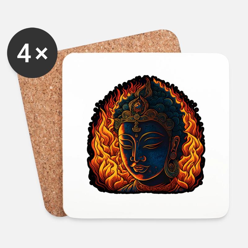 Neon - Buddha - Meditation in Flames - pos - Untersetzer (4er-Set) - Weiß