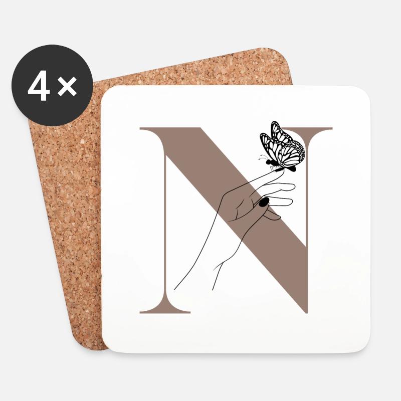 Buchstabe n magischer Schmetterling - Untersetzer (4er-Set) - Weiß