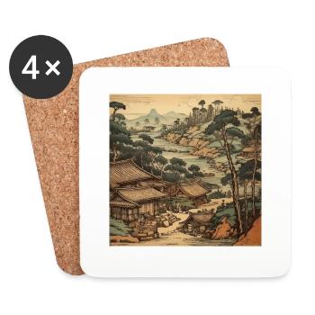 Motif de paysage japonais - Dessous de verre (lot de 4) - blanc - Devant