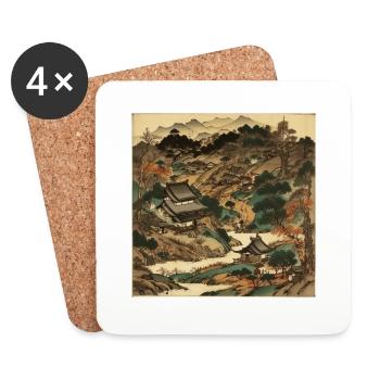 Vintage-Japan: Malerische Schönheit der Natu - Untersetzer (4er-Set) - Weiß - Vorne