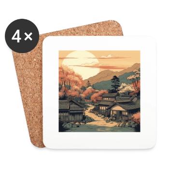 Japon : Paysage vintage en harmonie - Dessous de verre (lot de 4) - blanc - Devant