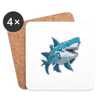Roboter Hai Shark Robot Haie Meer Fische - Untersetzer (4er-Set) - Weiß - Vorne
