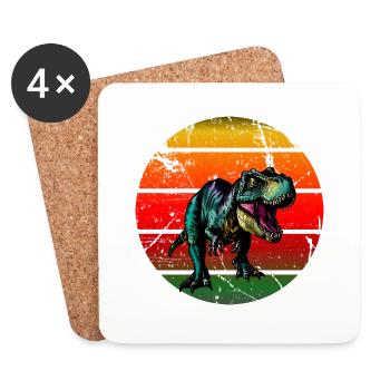 T Rex Dino dans Sunset Retro - Dessous de verre (lot de 4) - blanc - Devant