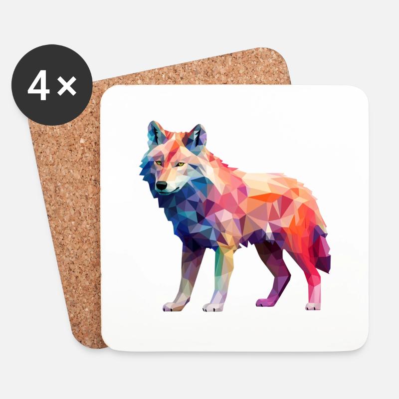 Wolf Geometrisch Zeichnung - Untersetzer (4er-Set) - Weiß