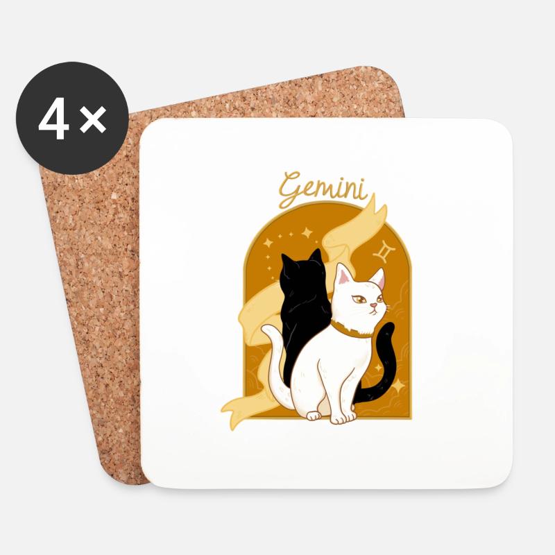 Gemini Zodiac Sign Cat - Untersetzer (4er-Set) - Weiß