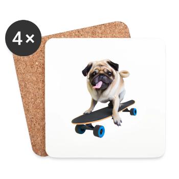 Mops auf Skateboard AICF 1 - Untersetzer (4er-Set) - Weiß - Vorne
