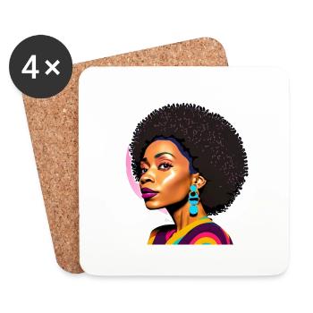Femme noire avec afro - Dessous de verre (lot de 4) - blanc - Devant