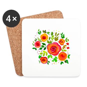 Bright Flowers Floral Bouquet Watercolor - Coasters (set of 4) - white - Front