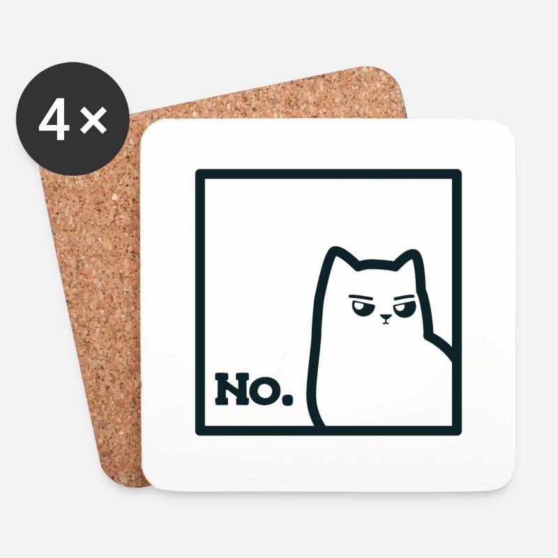 Katze "No." - Untersetzer (4er-Set) - Weiß