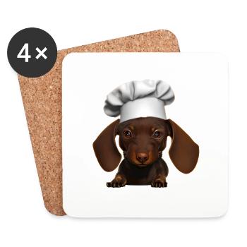 Dog Dachshund Restaurateur Dachshund Puppy Cooking Dogs - Coasters (set of 4) - white - Front