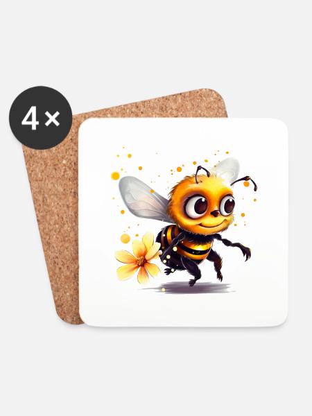Lustige Biene hat sich mit Blütenpollen bekleckert - Untersetzer (4er-Set) - Weiß