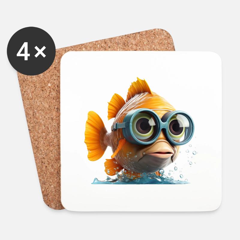 Lustiger Fisch mit Taucher Brille - Untersetzer (4er-Set) - Weiß