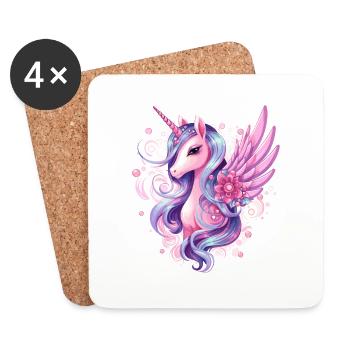 Licorne rose avec des ailes - Dessous de verre (lot de 4) - blanc - Devant