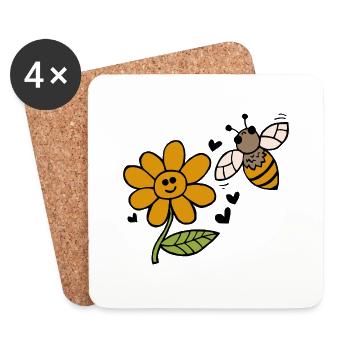 Bee And Flower Love - Coasters (set of 4) - white - Front