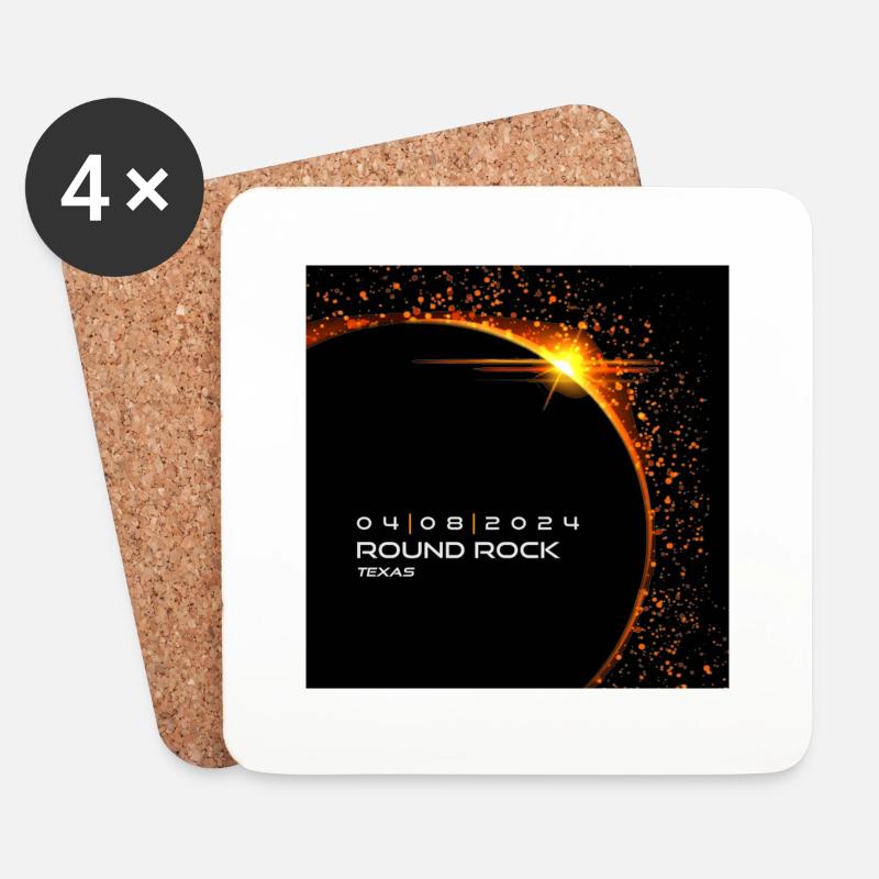 Round Rock Texas 2024 Eclipse Cool Souvenir - Dessous de verre (lot de 4) - blanc