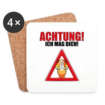 MEERSCHWEINCHEN - BLUMEN - LIEBE - ICH MAG DICH! - Untersetzer (4er-Set) - Weiß - Vorne