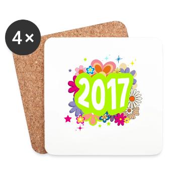 Année 2017 anniversaire Groovy floral - Dessous de verre (lot de 4) - blanc - Devant