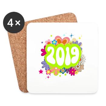 Year 2019 anniversary Floral Groovy - Coasters (set of 4) - white - Front