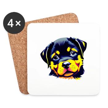 Chiens Rottweiler Chien Rottweiler Puppy Chiot - Dessous de verre (lot de 4) - blanc - Devant