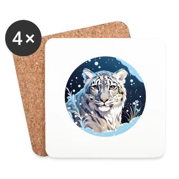 Léopard des neiges - Dessous de verre (lot de 4) - blanc - Devant
