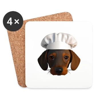 Restaurateur, chien, teckel, teckel, chien de cuisine - Dessous de verre (lot de 4) - blanc - Devant