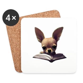Chihuahua Buch lesen Hund Chihuahuawelpe Hunde - Untersetzer (4er-Set) - Weiß - Vorne
