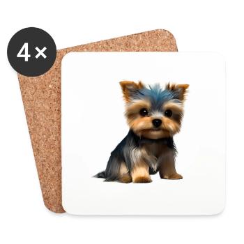 Puppy Yorkshire Terrier Dog Propriétaire - Dessous de verre (lot de 4) - blanc - Devant